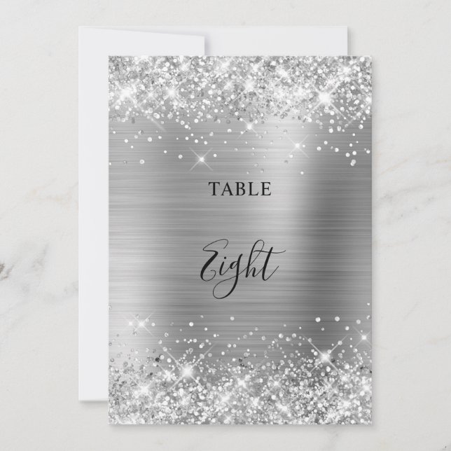 Glittery Silver Foil Wedding Table Number 5x7 Card (Front)