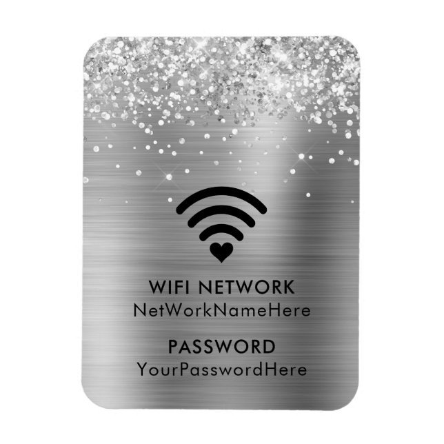 Glittery Silver Foil WiFi Network and Password Magnet (Vertical)