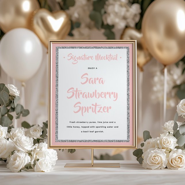 Glittery Silver Frame Signature Mocktail Pink Poster (Creator Uploaded)