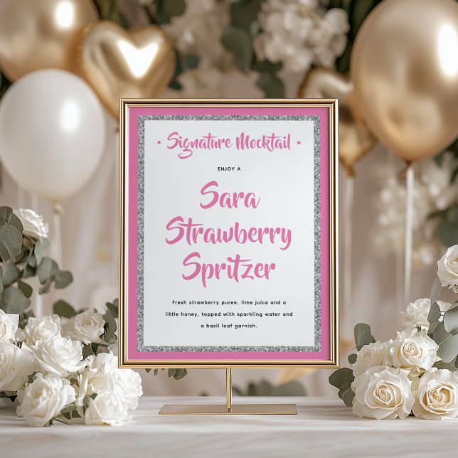 Glittery Silver Frame Signature Mocktail Pink Poster (Creator Uploaded)