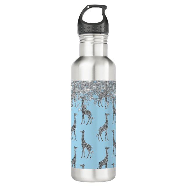 Glittery Silver Giraffe on Dreamy Blue     Thermal 710 Ml Water Bottle (Front)