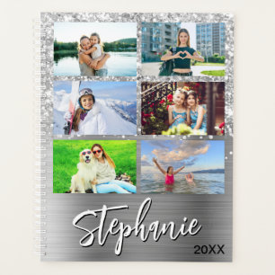 Glittery Silver Glam 14 Photo Collage Planner
