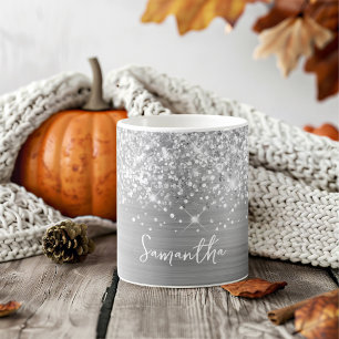 Glittery Silver Glam Name Coffee Mug