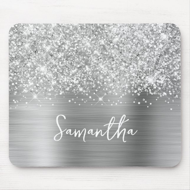 Glittery Silver Glam Name Mouse Pad (Front)
