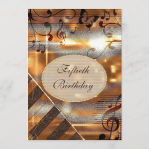 Glittery Silver & Gold Music Notes 50th Birthday Invitation
