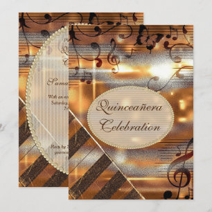 Glittery Silver & Gold Music Notes Quinceañera Invitation