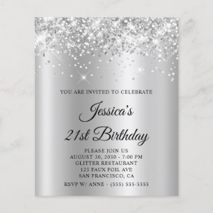 Glittery Silver Grey Shimmer 21st Birthday Flyer