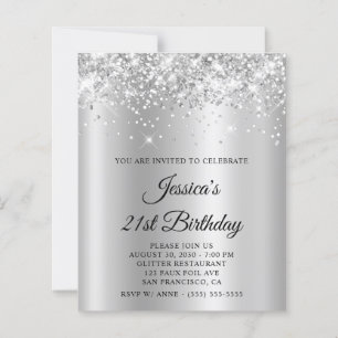Glittery Silver Grey Shimmer 21st Birthday Invite