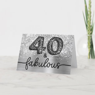 Glittery Silver Leopard Glam 40 and Fabulous Card