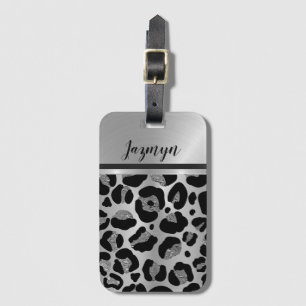 Glittery Silver Leopard Safari Print   Luggage Tag