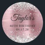 Glittery Silver Light Pink Foil 40th Birthday Classic Round Sticker<br><div class="desc">Create your own 40th birthday party favour stickers. Girly faux sparkly silver glitter on the top and bottom edge, over a faux light pink metallic style ombre foil. Customize the font styles to create your own favour sticker design for her special celebration. A classic elegant calligraphy paired with an all...</div>