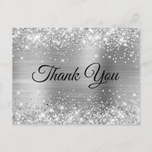 Glittery Silver Metallic 75th Birthday Thank You Postcard
