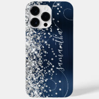 Glittery Silver Navy Blue Glam Curly Signature