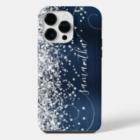 Glittery Silver Navy Blue Glam Curly Signature