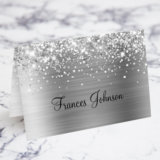 Glittery Silver Nom individuel Placer Cartes (Fold Your Own Individual Place Cards)