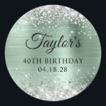 Glittery Silver Pale Mint Foil 40th Birthday Classic Round Sticker<br><div class="desc">Create your own 40th birthday party favour stickers. Girly faux sparkly silver glitter on the top and bottom edge, over a faux pale mint green metallic style ombre foil. Customize the font styles to create your own favour sticker design for her special celebration. A classic elegant calligraphy paired with an...</div>