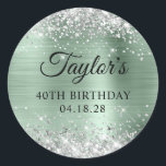 Glittery Silver Pale Mint Foil 40th Birthday Classic Round Sticker<br><div class="desc">Create your own 40th birthday party favour stickers. Girly faux sparkly silver glitter on the top and bottom edge, over a faux pale mint green metallic style ombre foil. Customize the font styles to create your own favour sticker design for her special celebration. A classic elegant calligraphy paired with an...</div>