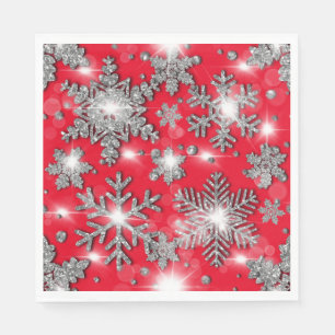 Glittery silver red festive snowflake pattern    napkin