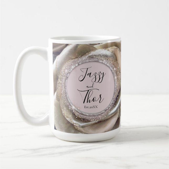 Glittery Silver Rose Petals Personalized    Coffee Mug (Left)