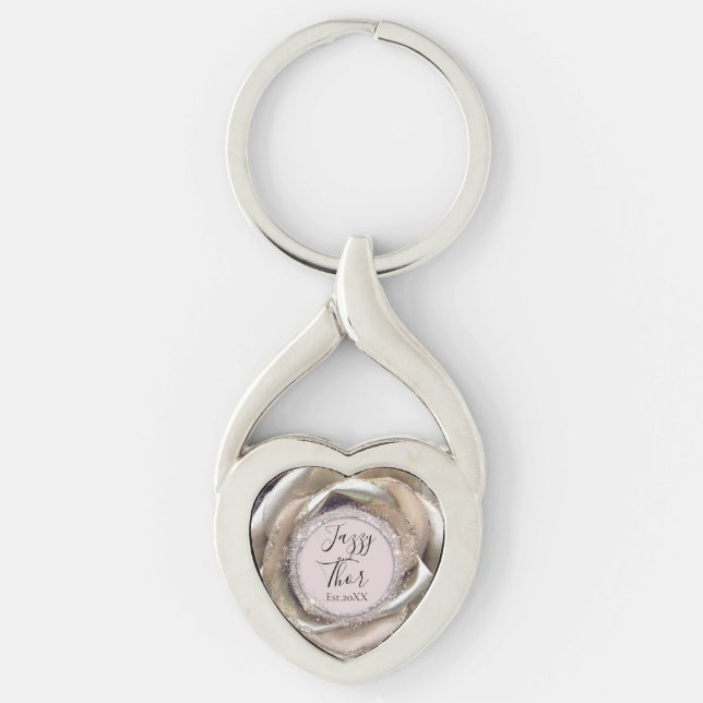 Glittery Silver Rose Petals Personalized    Keychain (Front)