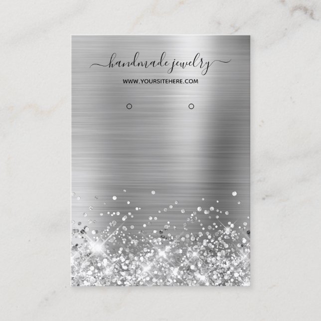 Glittery Silver Signature Earring Display Business Card (Front)