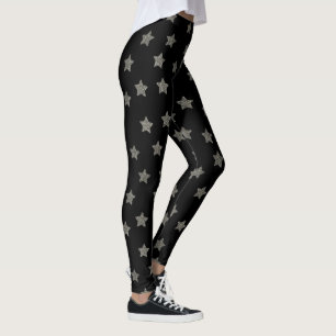 Glittery Silver Stars Pattern Leggings