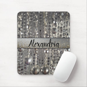 Glittery Silver Stringed Beads Personalized Mouse Pad