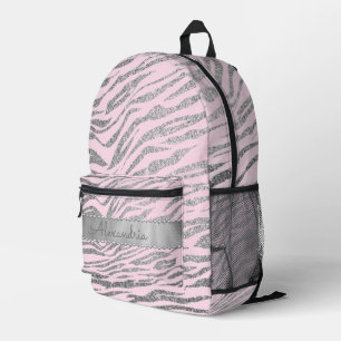 Glittery Silver Zebra Print on Pink Personalized Printed Backpack