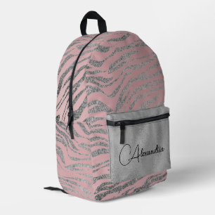 Glittery Silver Zebra Print on Pink Personalized  Printed Backpack