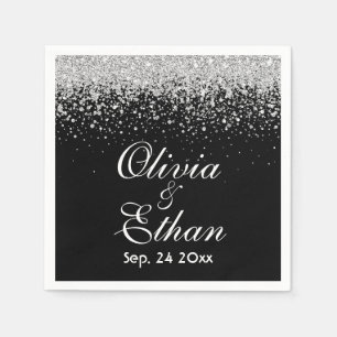 Glittery Sliver on Midnight Black Napkin
