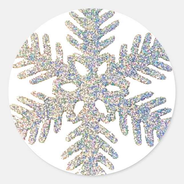 Glittery Snowflake Classic Round Sticker (Front)