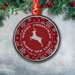 Glittery Snowflake Silver Reindeer  Metal Ornament