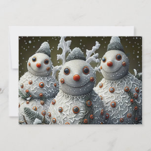 Glittery Snowmen with Pinecone Sprigs Holiday Card
