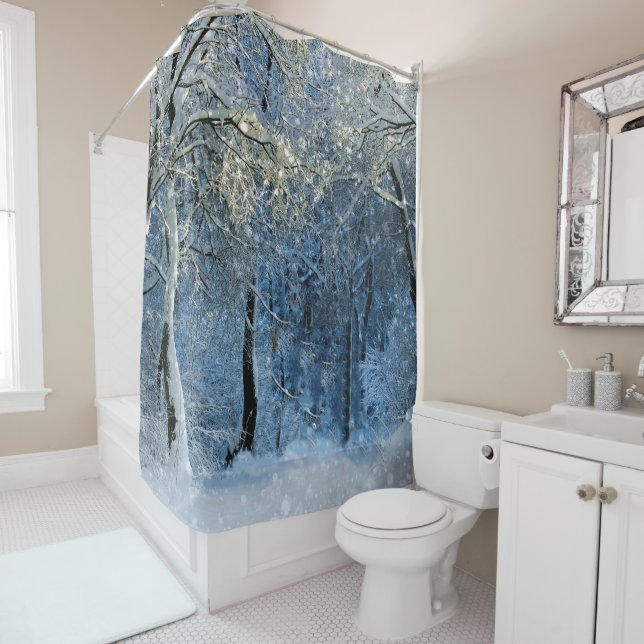 Glittery Snowy Wonderland Shower Curtain (In Situ)