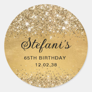 Glittery Soft Gold Foil 65th Birthday Classic Classic Round Sticker