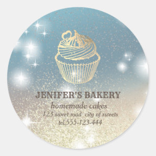 Glittery sparkle gold cupcake chef bakery classic round sticker