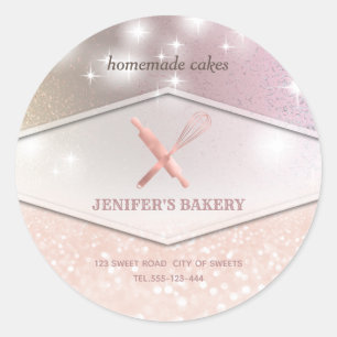 Glittery sparkle rolling pin & whisk chef bakery  classic round sticker