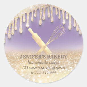 Glittery sparkle rolling pin & whisk chef bakery classic round sticker