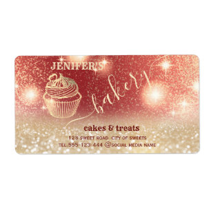 Glittery sparkling gold cupcake chef script bakery