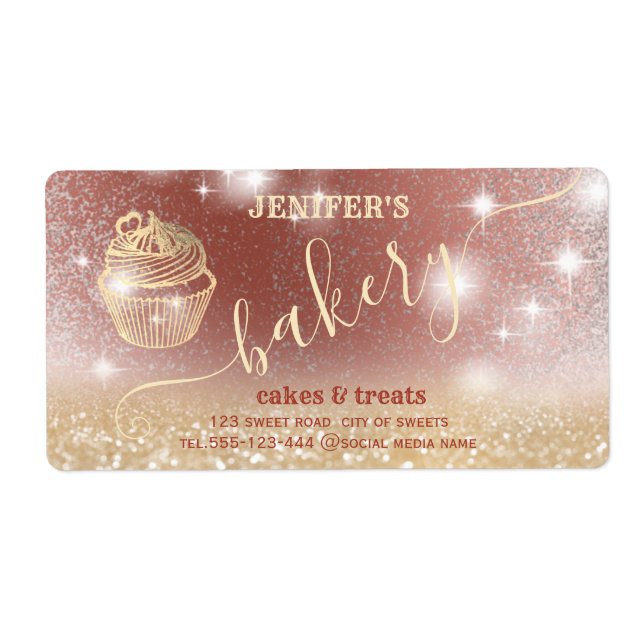 Glittery sparkling gold cupcake chef script bakery (Front)