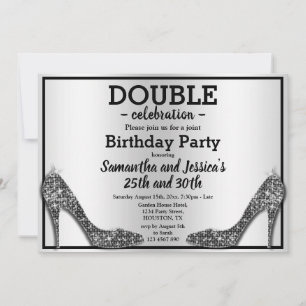 Glittery Sparkly Black Stilettos Double Birthday Invitation