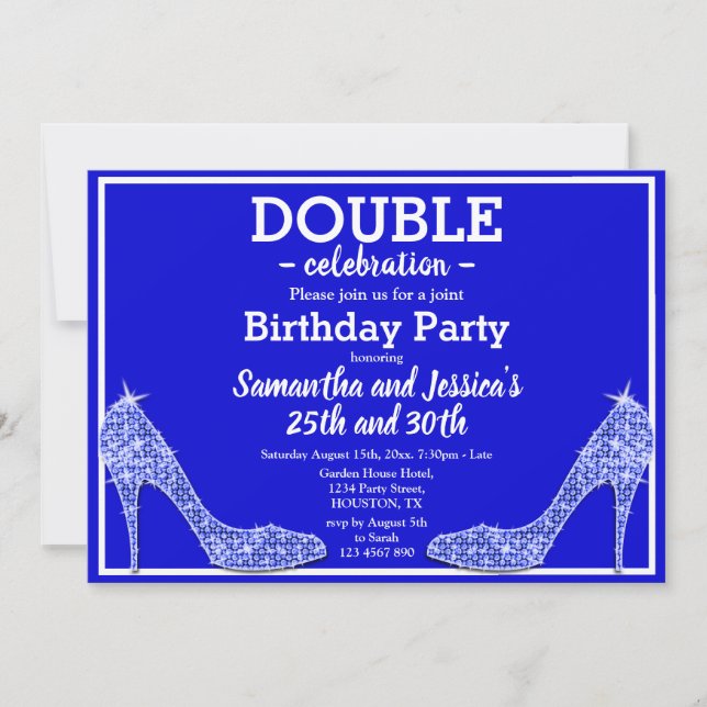 Glittery Sparkly Blue Stilettos Double Birthday Invitation (Front)