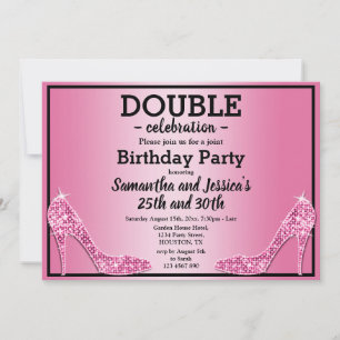 Glittery Sparkly Pink Stilettos Double Birthday Invitation