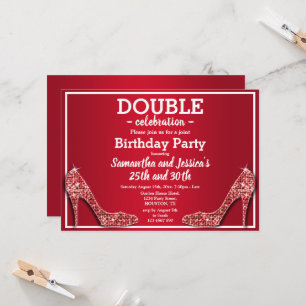 Glittery Sparkly Red Stilettos Double Birthday Invitation