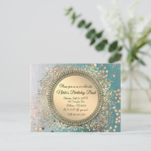 Glittery Stardust on Blue Personalized Birthday Announcement Postcard