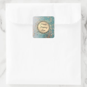 Glittery Stardust on Blue Personalized Birthday Square Sticker