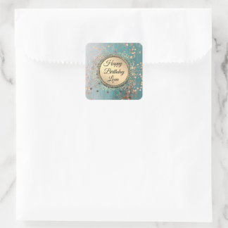 Glittery Stardust on Blue Personalized Birthday Square Sticker