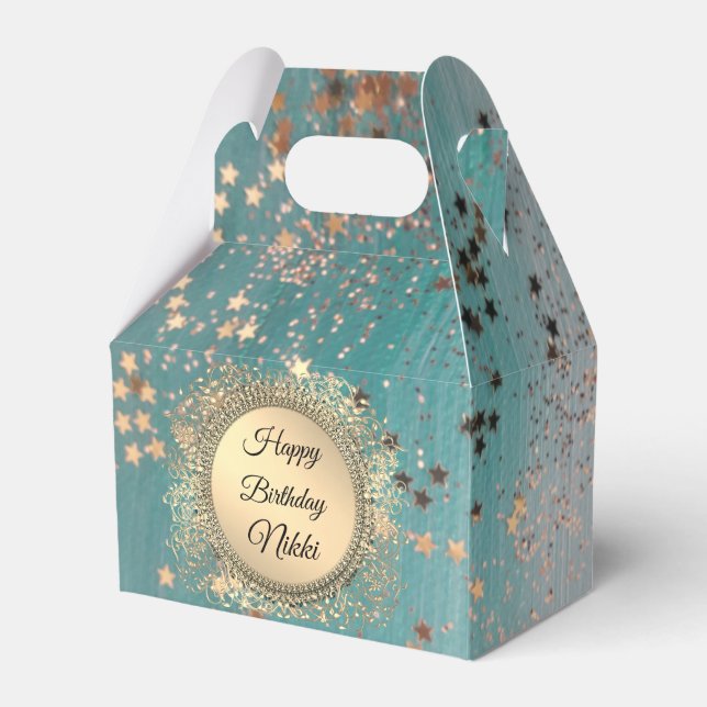 Glittery Stardust on Blue Teal   Favor Box (Front Side)
