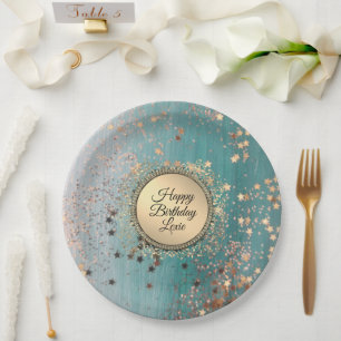 Glittery Stardust on Blue Teal Paper Plate
