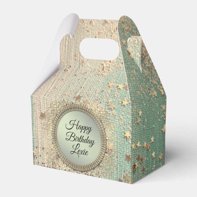 Glittery Stardust on Green Teal  Favor Box (Front Side)